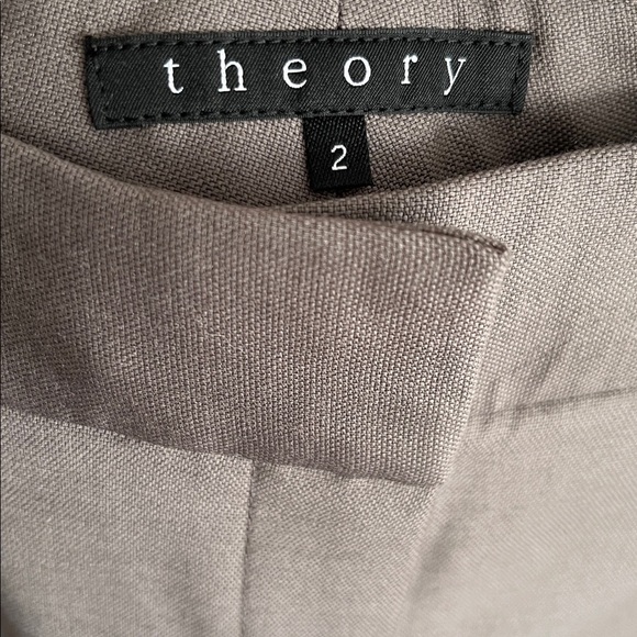 Theory Wool Blend Crop Ankle Pleated Dress Pant Gray Brown Size 2 - Picture 3 of 5